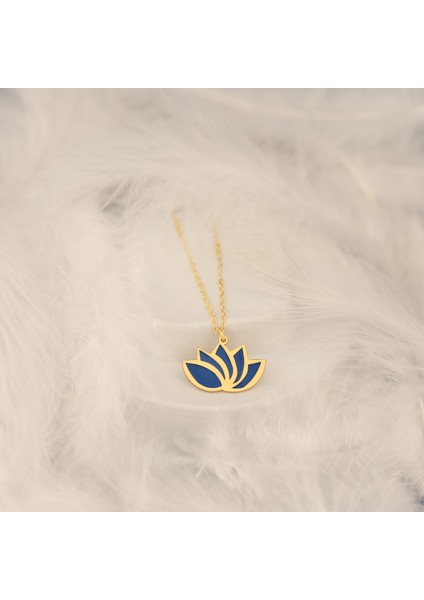 Mineli Lotus Kolye 925 Ayar Gümüş Lacivert Mineli