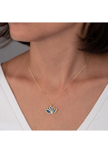 Mineli Lotus Kolye 925 Ayar Gümüş Lacivert Mineli fiyatları
