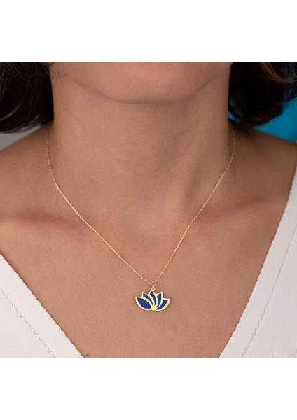 Mineli Lotus Kolye 925 Ayar Gümüş Lacivert Mineli modelleri