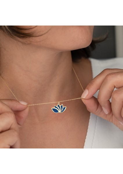 Mineli Lotus Kolye 925 Ayar Gümüş Lacivert Mineli fırsatları