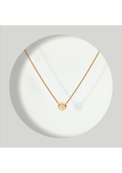 Çelik Kadın Kolye, Italyan Zincir Yuvarlak Uçlu Taşlı, Gold Renk, NO:116