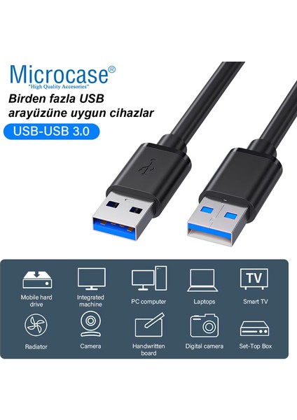 USB A To USB A Iki Ucu Erkek Çift Taraflu USB 3.0 Kablo 100 cm AL4778