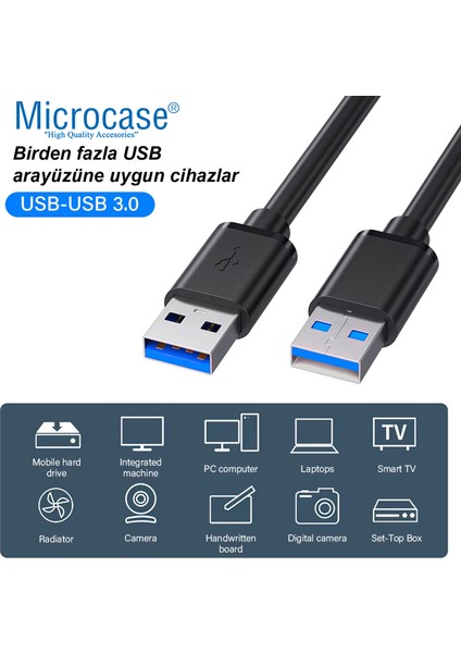 USB A To USB A Iki Ucu Erkek Çift Taraflu USB 3.0 Kablo 50 cm AL4777