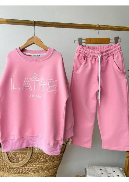 Unisex Çocuk Nakış Işlemeli Cepli Latte Pembe Alt Üst Takım