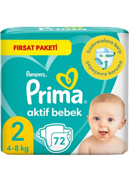 Prima Bebek Bezi Aktif Bebek Fırsat Paket 2 Beden 72 Adet