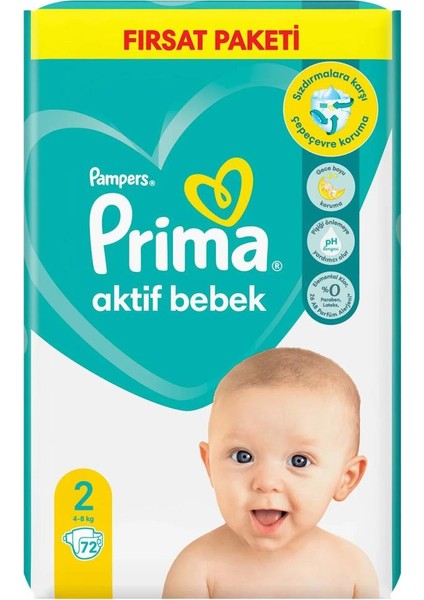 Prima Bebek Bezi Aktif Bebek Fırsat Paket 2 Beden 72 Adet fiyatları