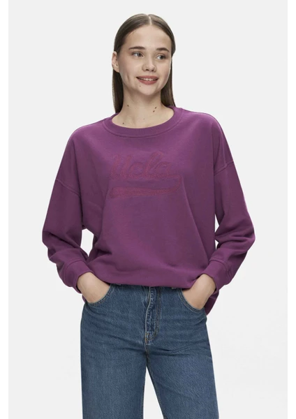 BARBARA Mor  Nakışlı Oversize  Kadın Sweatshirt