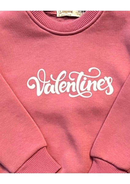 Kız Çocuk Valentines Nakış Detaylı Gül Kurusu Alt Üst Takım