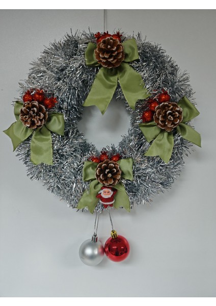 Yılbaşı Kapı Süsü Çelenk Yeni Yıl Noel Dekoratif Kapı Süsü - 30 cm - KS021