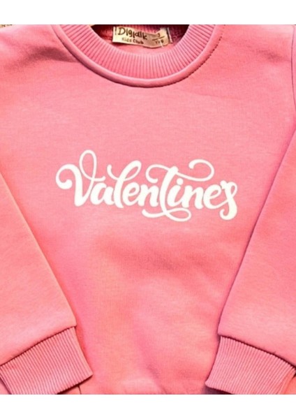 Kız Çocuk Valentines Nakış Detaylı Pembe Alt Üst Takım