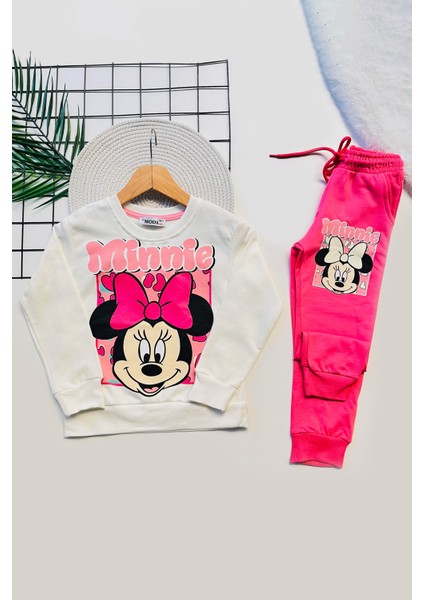 Kız Çocuk Minnie Baskılı Kapüşonlu Pembe Alt Üst Takım
