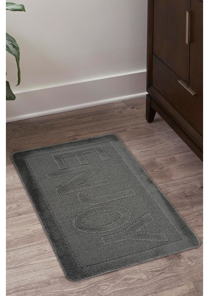 Doğal Kaymaz Taban Banyo Paspas Uzun Ömürlü Yumuşak Dokulu Su Emici Yıkanabilir Yazılı Paspas Antrasit Enjoy 60x100