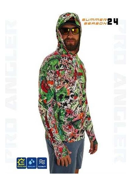 Pro Angler S24 Hooded Makai Green Red 4xl