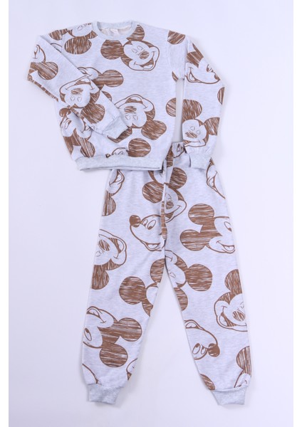 Erkek Çocuk Pijama Takımı Şardonlu Mickey Mouse Baskılı Ribanalı E27