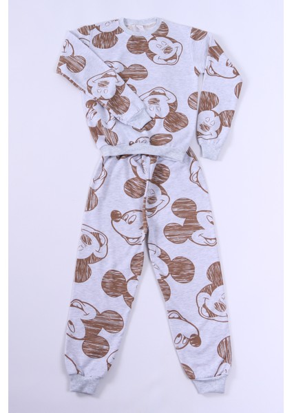 Erkek Çocuk Pijama Takımı Şardonlu Mickey Mouse Baskılı Ribanalı E27