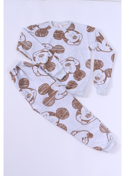 Erkek Çocuk Pijama Takımı Şardonlu Mickey Mouse Baskılı Ribanalı E27