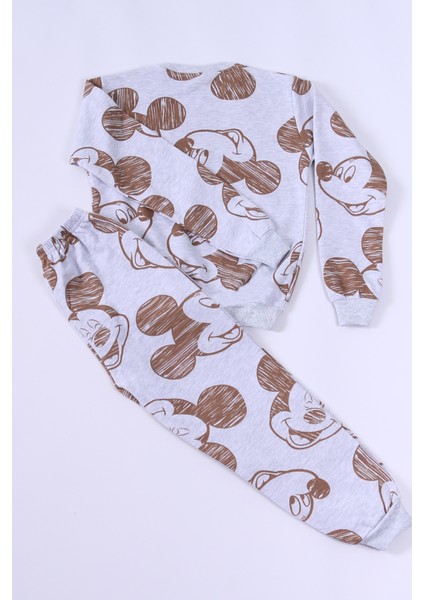 Erkek Çocuk Pijama Takımı Şardonlu Mickey Mouse Baskılı Ribanalı E27