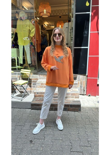 4446 Taşlı Sweat-Turuncu fiyatları