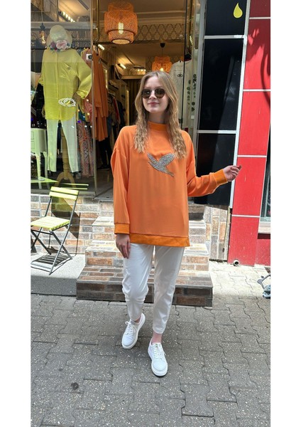 4446 Taşlı Sweat-Turuncu fırsatları