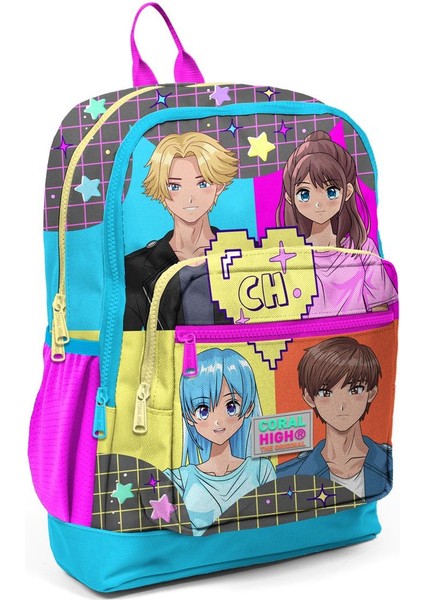 -Gri Mavi Pembe Anime Desenli 3’lü Okul Çanta Seti