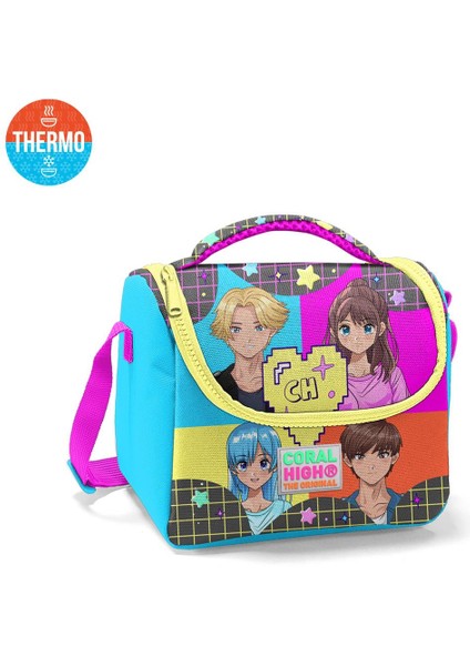 -Gri Mavi Pembe Anime Desenli 3’lü Okul Çanta Seti