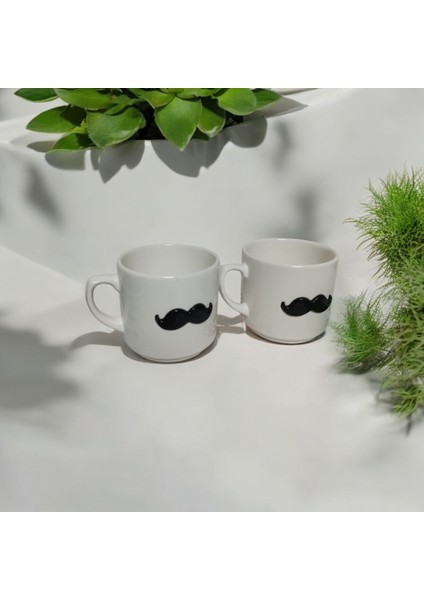 Eğlenceli 3D Bıyık Desenli 2'li Kupa Seti - Hediyelik Kupa Seti