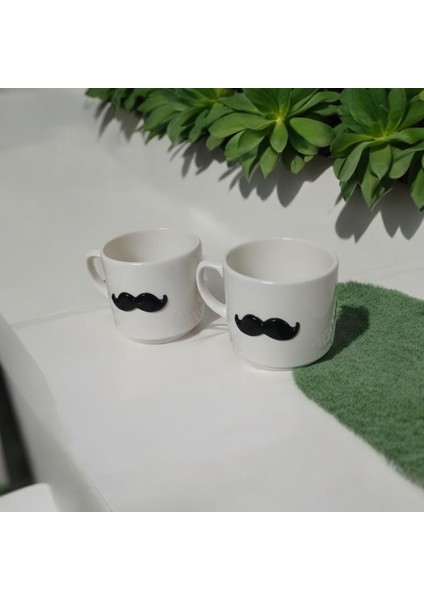 Eğlenceli 3D Bıyık Desenli 2'li Kupa Seti - Hediyelik Kupa Seti