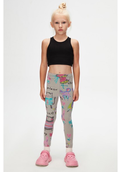 Ay Grisi Chirping Animals Kız Çocuk Yazlık Desenli Tayt