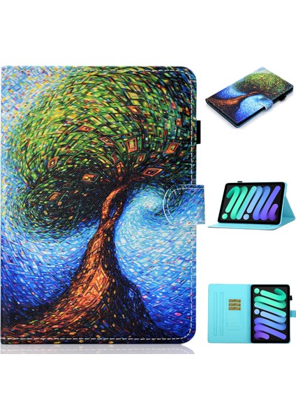 iPad Mini 2024 / Mini 6 Için Renkli Çizim Deri Kılıf (Yurt Dışından)