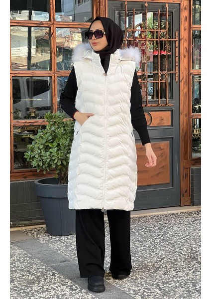 Womanıa Wavy Vest Yelek 18250 Kadife Beyaz