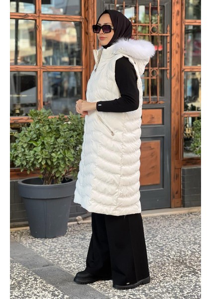 Womanıa Wavy Vest Yelek 18250 Kadife Beyaz