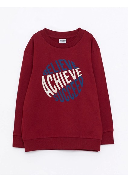 Lcw Kids Bordo Bisiklet Yaka Baskılı Uzun Kollu Erkek Çocuk Sweatshirt