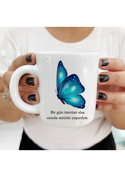 Mavi Kelebek Renkli Tasarımlar ve Dekoratif Kişiye Özel Kupa Bardaklar
