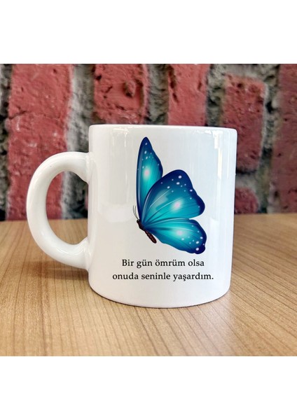 Mavi Kelebek Renkli Tasarımlar ve Dekoratif Kişiye Özel Kupa Bardaklar