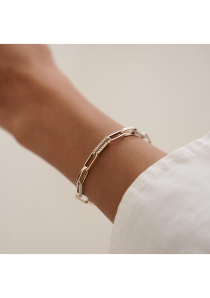 Taşlı Kalın Hallow Altın Bileklik