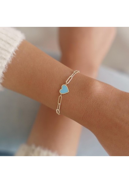 Mavi Kalpli Altın Bileklik