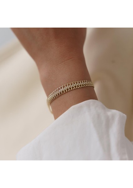 Taşlı Süzme Bismark Altın Bileklik