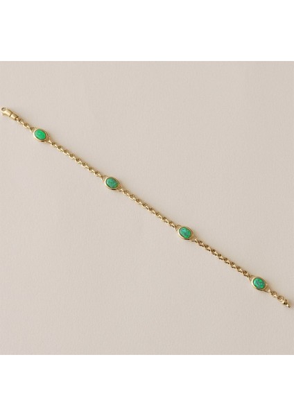 Yeşil Opal Taşlı Altın Bileklik