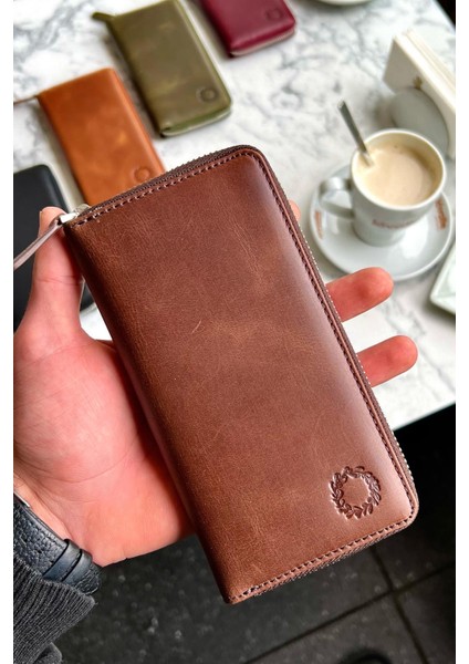 Leon Antik Kahve Unisex Hakiki Deri Telefon Bölmeli Cüzdan fiyatları