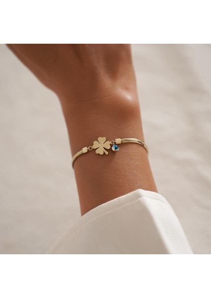 Yoncalı Yılan Zincir Altın Bileklik