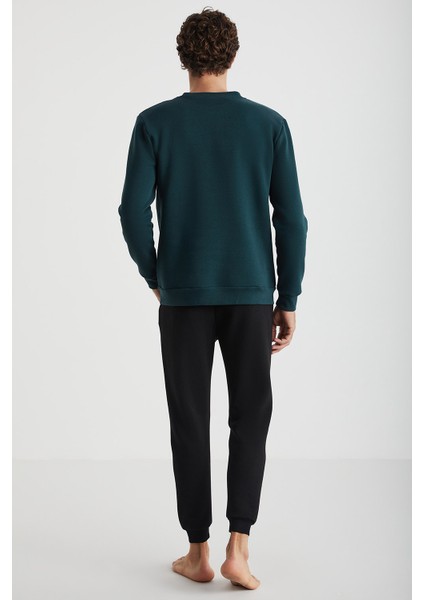 Lazy Nakışlı Erkek Pijama Sweatshirt