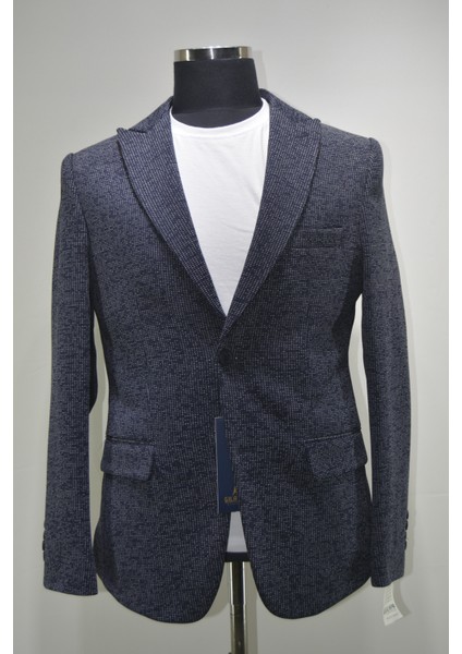 Gılapa Desenli Slimfit Erkek Tek Ceket Lacivert