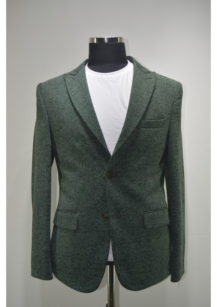 Gılapa Desenli Slimfit Erkek Tek Ceket Yeşil