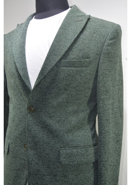 Gılapa Desenli Slimfit Erkek Tek Ceket Yeşil