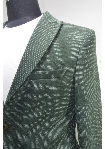 Gılapa Desenli Slimfit Erkek Tek Ceket Yeşil