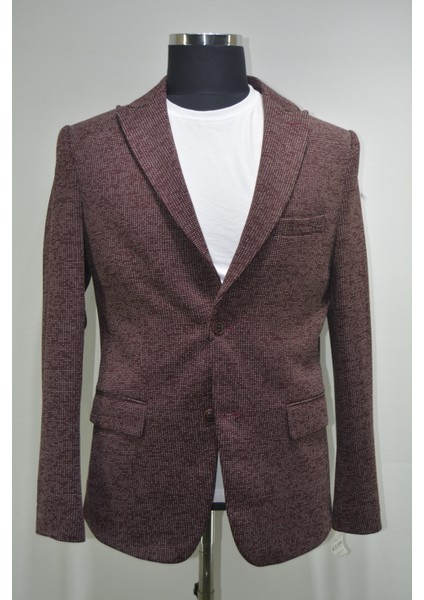 Gılapa Desenli Slimfit Erkek Tek Ceket Bordo