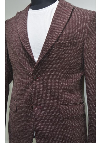 Gılapa Desenli Slimfit Erkek Tek Ceket Bordo