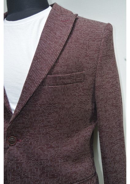 Gılapa Desenli Slimfit Erkek Tek Ceket Bordo