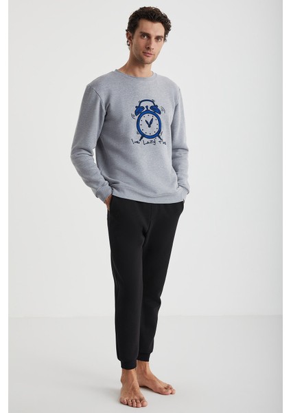 Time Saat Nakışlı Pijama Sweatshirt