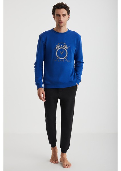 Time Saat Nakışlı Pijama Sweatshirt